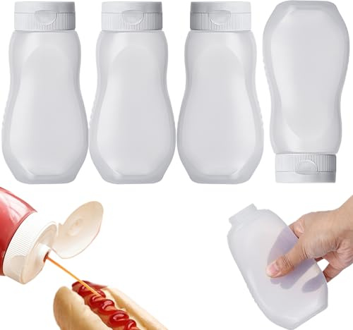 Weduspaty Squeeze Flaschen für Saucen, 4pcs 11 oz Salat -Dressing -Behälter Flasche BPA Ketchup -Flaschen Klares Gewürzflaschen mit Flip -Top -Kappe drücken