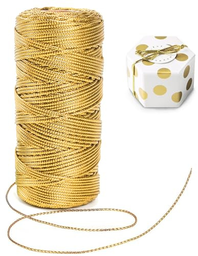 Alethron Kordel Gold, 1.5mm Geschenkband Gold 100m Garn Gold Metallisch Lametta Schnur Unelastisch Kordelband Goldfaden zum DIY Bastelschnur für Weihnachten Dekoration Geschenkverpackung