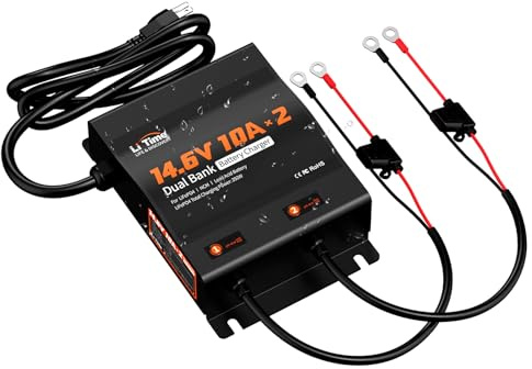 LiTime 14,6 V 10 A LiFePO4 Chargeur IP67 étanche à 2 canaux,12 V AC-DC au Lithium avec connecteur Anderson, indicateur LED, Chargeur spécifique pour accumulateurs au Lithium de
