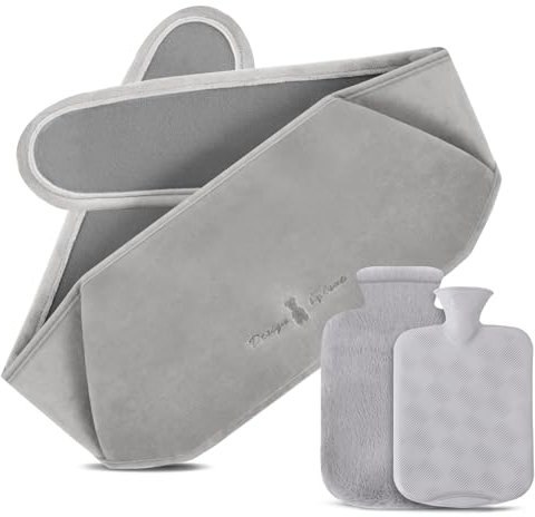 Votoko Bolsa de Agua Caliente 3 In 1, Botella de Agua Caliente de Goma con Suave Felpa Funda, 1.2 L Bolsa de Calorpara Cuello Hombros Espalda Piernas Calor o Alivio del Dolor, Adultos y Niños(Gris)