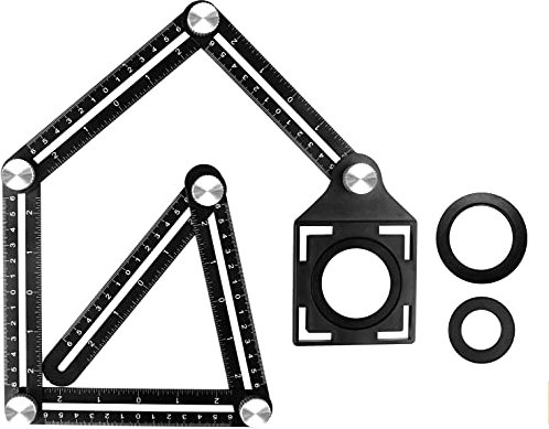 Buyohlic Multi Angle Measuring Ruler, 6-Sided Angle Measurement Tool with Hole Punch Locator, Aluminum Alloy Multi-Function (Multi-Function Angle Ruler)