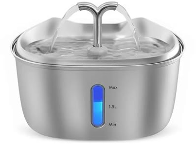 BoT by BlueRoad Trinkbrunnen K15 aus Edelstahl, 2,5 - Silber | Kontinuierlicher Frischwasserfluss durch Aktivkohlefilter; Extrem leiser Betrieb für ungestörtes Trinken