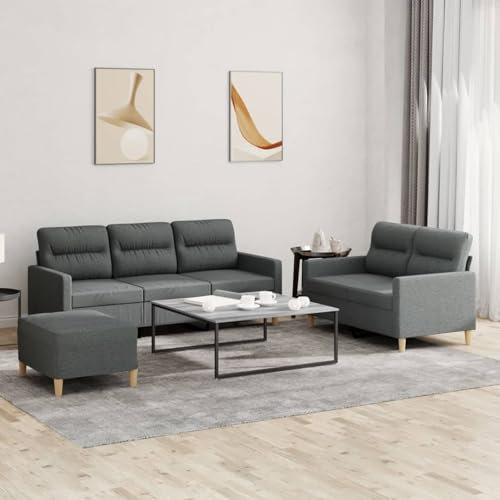 Homgoday 3-TLG. Sofagarnitur mit Kissen Loungesofa Wohnzimmersofa Sofa Couch Couchgarnitur Gästesofa Doppelsofa Moderner Sitzmöbel für Wohnzimmer Büro Dunkelgrau Stoff