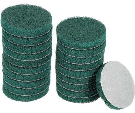 sourcing map 20pcs Scrubber Scouring Pads 180 Grits 4 Inch Drill Power Brush Hoop and Loop Surface Conditioning Disc Drill Scuffing Disc Scrub Pads for Home Kitchen Cleaning, Green