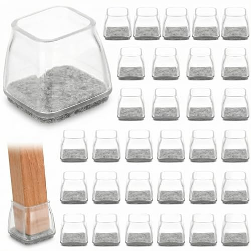 QWORK® 35 Pezzi Tappi per Sedie in Silicone e Feltro, 31-40mm, Feltrini Quadrati, Antigraffio, Antirumore