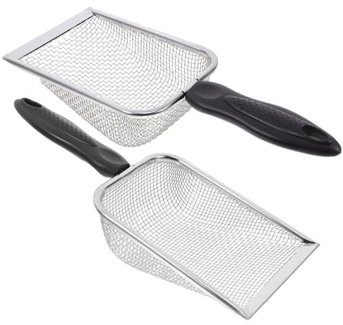 ibasenice 2pcs Stainless Steel Beach Mesh Shovel Set for Boys and Girls and Adults, Portable Sand Dig Shovel Tool 2.8x2.8cm Mesh Screen, Suitable for Beach Play and Shell Collecting
