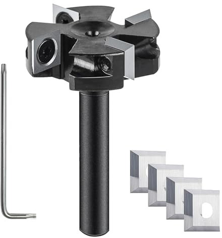 SpeTool Planfräser 8mm Schaft 40mm Durchmesser Flächenfräser für Oberfräse mit 4 austauschbaren Hartmetallmessern (10,5mmx10,5mmx2,2mm) 4 Flöten CNC Planfräser für holz wendeplattenfräser