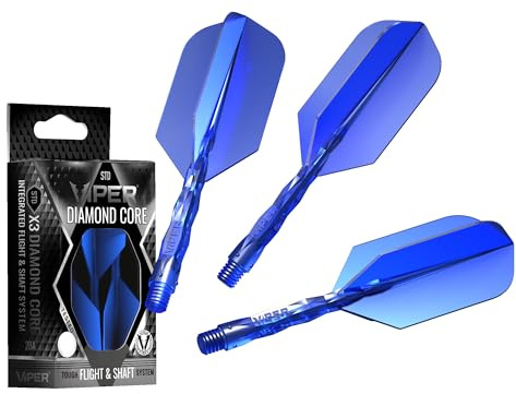 Viper Diamond Core Integrated Dart Flight & Shaft System - Precision Darting Accessory with Tough Polymers for Enhanced Performance, Set of 3, InBetween Shaft, Slim Flight, Blue