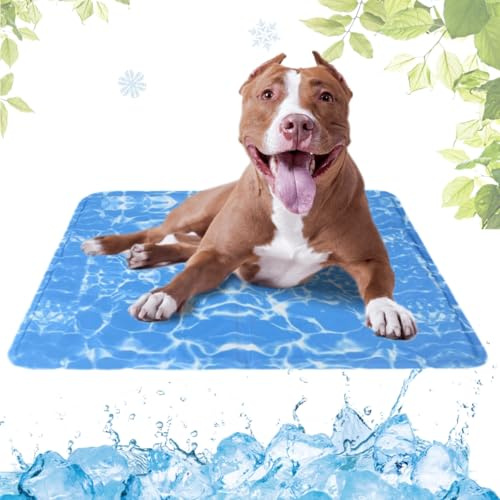 LEZUAN Kühlmatte Hunde mit Ungiftiges Gel, Selbstkühlende Hundematte Kratzfeste, Waschbar Kühlkissen für Haustiere, Langlebige Hund Kältematte, Perfekt für heißen Sommer(Wasserwellen,50x90cm)