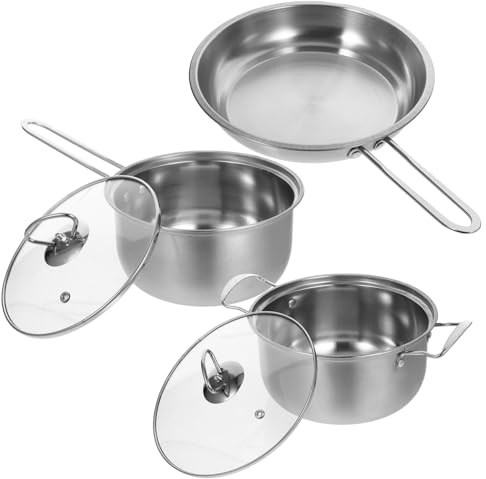 OUNONA Pentole da Cucina Design Leggero e Resistenza All'usura Set 3 Pezzi in Acciaio Inossidabile Adatto per Piano Cottura a Gas a Fuoco