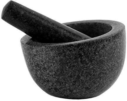 ZJFHEYUO Grand Ensemble mortier et Pilon en Granit Noir de 16 cm de diamètre, broyeur en Pierre Solide