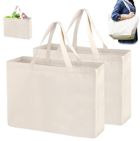 Pmueuff Baumwolltasche 45 x 35 cm, 2 Stück Groß Einkaufstaschen, Wiederverwendbare Baumwollbeutel Stoffbeutel, Baumwolltasche zum Bemalen, Jutebeutel Unbedruckt für Sport, Shopping, Lebensmittel