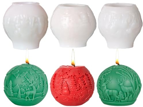 Junhui 3 Stück Weihnacht Kerzenform, Weihnachtskerzenform Silikonformen, 3D Kerzengießformen Epoxy-Formen, DIY Silikonform Kerzen-Gießen Formen für Duftkerze, Handgefertigte Seife, Weihnachtsgeschenke