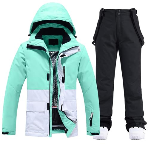 HOTIAN Veste et Pantalon de Ski pour Femme 2 Pièces Ensemble Combinaison de Ski Femme Imperméable Coupe-Vent Hiver Chaud Ensemble de Ski/Neige Ski Snowboard Set, S