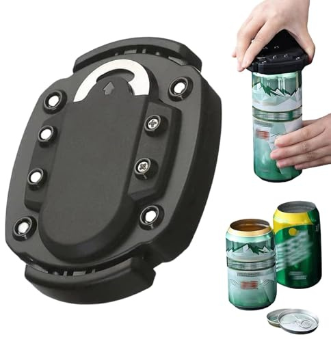 Can Opener Manual Hand Held Easy Safety Camping Beer Can Openers Smooth Edge with Bottle Opener, Black