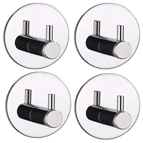 CALUCAB Edelstahl Handtuchhaken ohne Bohren Mattschwarz Selbstklebende Bademantelhaken Wandhaken mit Aufkleber-Pad Robuste Badezimmer-Haken für Handtücher, Bademäntel, Schlüssel (Chrom, 4PC)