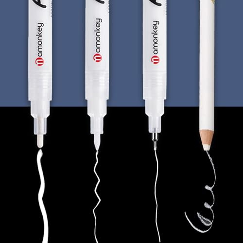 Caelura 4 Lackstift Weiß Set, Permanent Marker Weiß, Weiße Fineliner, Weißer Gelstift zum Zeichnen, Weißer Lackstift für Gästebücher und Malen auf schwarzem Papier