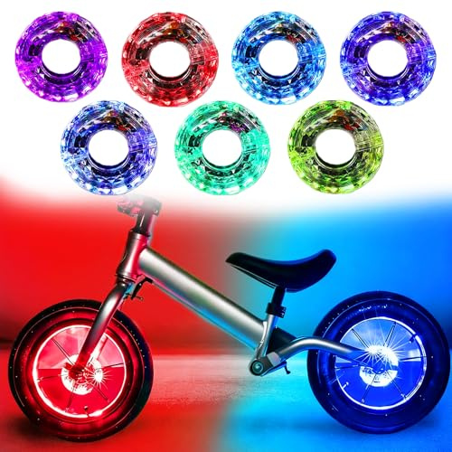 AXVRAV 2 Stück USB Aufladbare LED Radnabenlichter, 7 Farben & 18 Modi, Wasserdicht Speichenlichter für Kinder Balance Scooter mit Smart Induction, IP65 Schutz