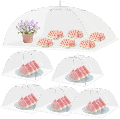 Fliegenhaube, 6-pack Vikbar matskydd tält fruktlock kaklock Fliegen-skydd för mat, livsmedel, grill, fester, camping, picknick, pop-up (vit-1L+5S)