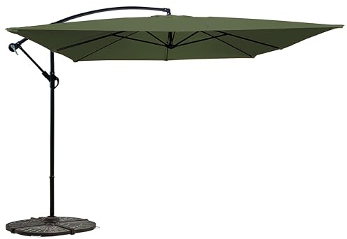 Oviala Parasol déporté 3 x 3 m carré et 4 Dalles lestées Vert Cactus