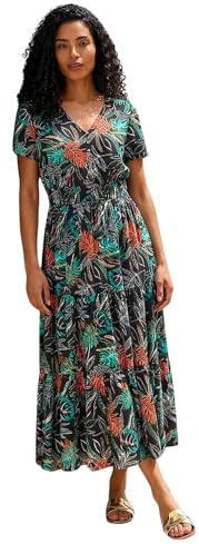Roman Shirred Empire Waist Dress for Women UK Ladies Midi Maxi Summer Spring Tiered Frill Hem Short Sleeve V Neck Button Through Boho Bohemian Holiday Cruise