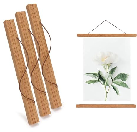 Rainway Magnetisch Posterleiste, 3 Stück 31 cm Posterleisten Bilderrahmen aus Holz, Wiederverwendbar Posterhalter A3 Poster Aufhängen, Magnetisch Posterschiene für Wandbilder, Poster und Fotos
