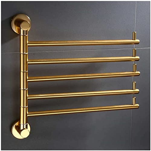 Handtuchstange 2-5 Stangen Klapparm Schwenkbar Handtuchhalter Wandhalterung Badezimmer Handtuchhalter Edelstahl Rostfrei Hängender Halter Gebürstetes Gold-Finish (Gold, 5)