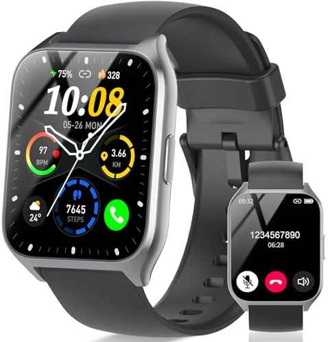 Smartwatch Herren Damen, 1,85 HD Touchscreen Smart Watch mit Telefonfunktion, 100+ Sportmodi Sportuhr mit Schrittzähler/Herzfrequenzmonitor/Schlafmonitor, IP68 Wasserdicht Fitnessuhr für iOS Android