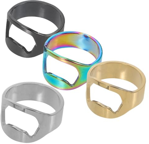 Housoutil Apribottiglie Aprire Facilmente Acciaio Inossidabile 4 Pezzi e Bottiglie Anello in Portatile Design Creativo per Durante Attività All'aperto e Feste