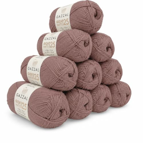 Gazzal Giza Matte 125-100% Baumwolle - dünne Wolle zum Häkeln - Strickgarn - Häkelgarn - Glänzend und hautfreundlich - 10 Knäuel 50 g / 125 m - Nadelstärke 2,5-3 (MILCHKAFFEE)