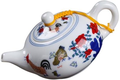 TIDTALEO Teiera in Porcellana Bianca da 200ml con Filtro, Adatta a Piani a Induzione, Design Vintage Portatile per Tè Sfuso e Uso Quotidiano
