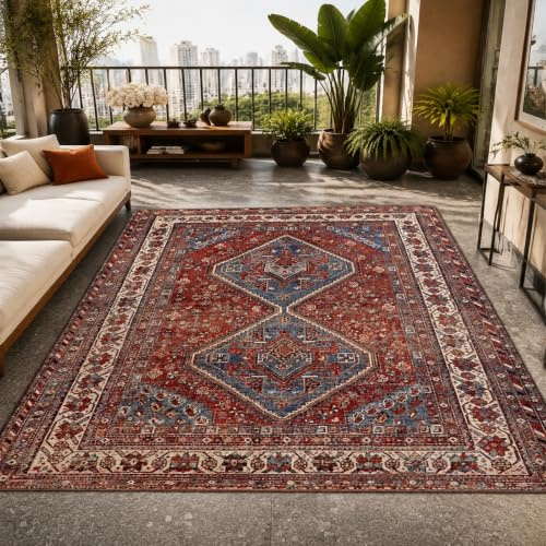 VARIKASHOM Områdesmatta mjuk kort lugg, vardagsrum matsal vardagsrum golvmattor, orientalisk röd, blå, vit, 160 x 200 cm