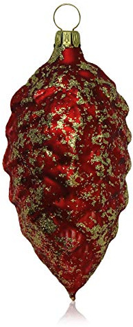 Lauschaer Glas Christbaumschmuck Tannenzapfen rot matt mit Dekor Christbaumschmuck Weihnachtsbaumschmuck mundgeblasen, handdekoriert