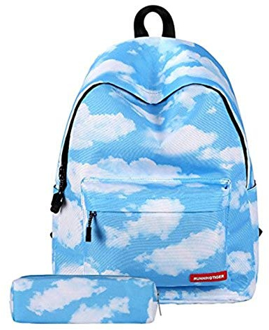 Jian Ya Na Chicas Casual Bolsas Mochila, Cielo y Las Nubes Blancas Escuela de poliéster niñas, con el Caso Libre del lápiz Azul