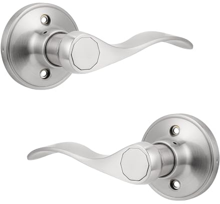 Probrico Pack of Two Dummy Door Lever for Left Hand and Right Hand Brushed Nickel Interior Door Handle Wave Style Non-Turning Door Knob Stainless Steel