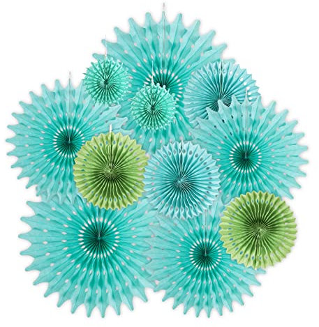 Easy Joy Green Paper Fans Spring Summer Garden Hanging Paper Decorations Flowers Tissue Fans for Baby Shower Birthday Wedding Forest Afternoon Tea Party Supplies