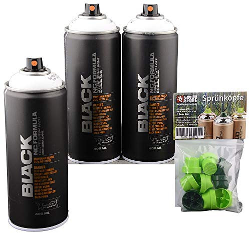 Montana Sprühdosen weiß Matt 3x400ml + Ersatzsprühköpfe für Dekoration Werkstatt Hobby