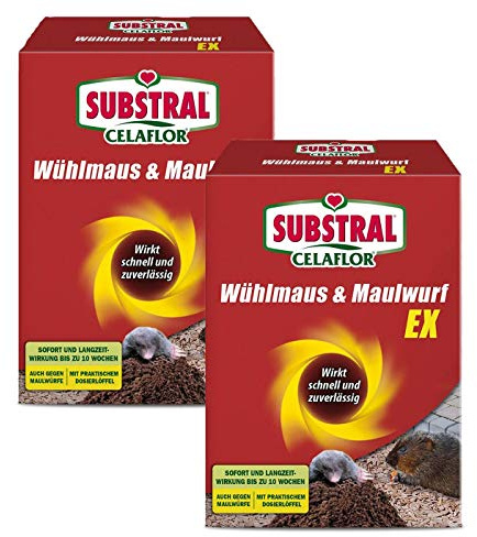 Substral-Celaflor Wühlmaus & Maulwurf Ex Vertreibungsmittel Sparpaket, 2 x 150 g + Zeckenzange mit Lupe