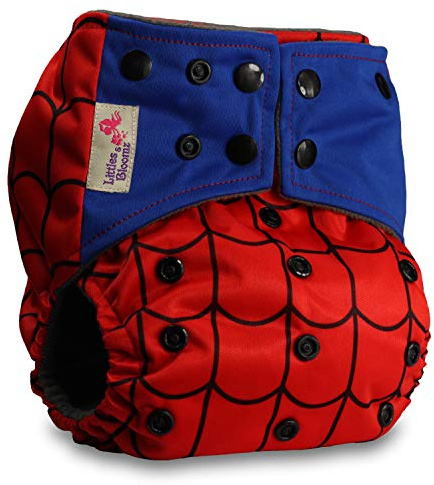 Littles & Bloomz, Reusable Pocket Real Cloth Nappy Washable Diaper Bamboo Charcoal, Pattern 13, with 2 Charcoal Inserts