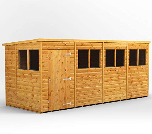 POWER High Grade Premium Pent Garden Wooden Shed with Security Features, Door & Window Flexibility, made from Extra Thick Timber & Toughened Glass