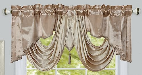 GOHD Valarie Cantonnière de fenêtre Fantaisie 137,2 x 45,7 cm Tissu Taffetas avec Ruban satiné Doux. Ajoutez Une Touche de Luxe Royal à Votre intérieur. (Sable)