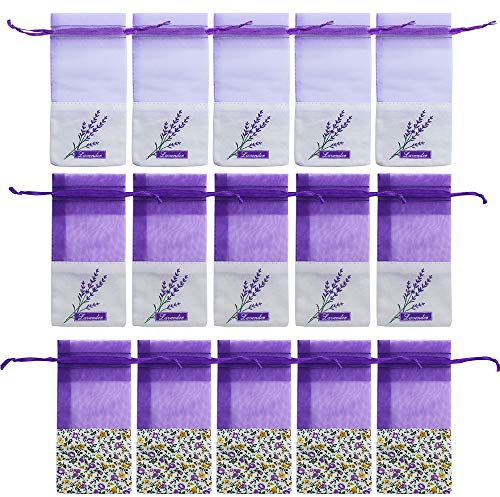 SPTwj 15 Stück Lavendelbeutel Leere Säckchen Lavendel Beutel Leer Lavendelblüten Organzasäckchen für Lavendel Zum Befüllen Lavendelsäckchen Duftsäckchen Lavendel Säckchen mit Kordelzug - 7 x 15 cm