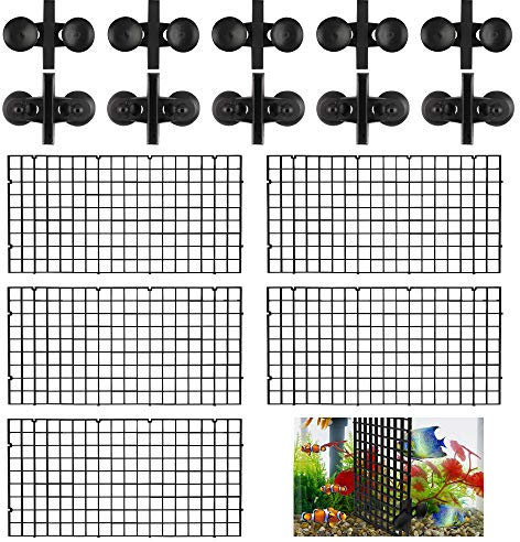 5 Pieces Aquarium Dividers, Black Fish Tank Isolate Board Aquarium Filter Grid Plastic Filtration Plate Fish Tank Divider Tray with 10 Pieces Sucker Clips (30x15CM)