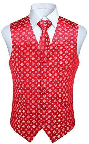 Enlision Rolig väst för män, jul, festlig, glad jultomte, julväst, slips, ficka, fyrkantig näsduk, kostymväst, set, XS–4XL, Röd-1, XXL
