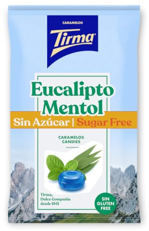 Tirma Eukalyptus-Menthol-Bonbons, Zuckerfrei, 150g | Glutenfrei | Für Vegetarier geeignet | Nicht-GVO | Einzeln verpackt