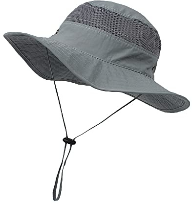 YAMEE Solhatt barn UV-skydd fiskarhatt nät, solhatt flicka strandhatt pojkar mössa barn baby solhatt vikbar andas, sommar barnhatt 6 månader – 8 år, 2-grå, 48