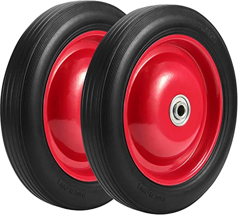 PINGEUI 2 PCS 10 Inches Semi-Pneumatic Rubber Tire, Flat Free Solid Rubber Tires, Garden Cart Replacement Wheels, 1/2-Inch Axle Hole, 265 lbs Max Load-Bearing Capacity