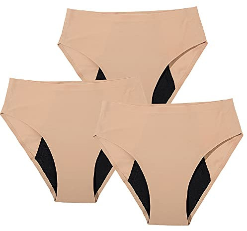 Nahtlose Schwangerschaft & Wochenbett Period Menstruations-Unterhosen, saugfähig, waschbar, umweltfreundlich, Menstruationsregeln (Beige, 3XL)