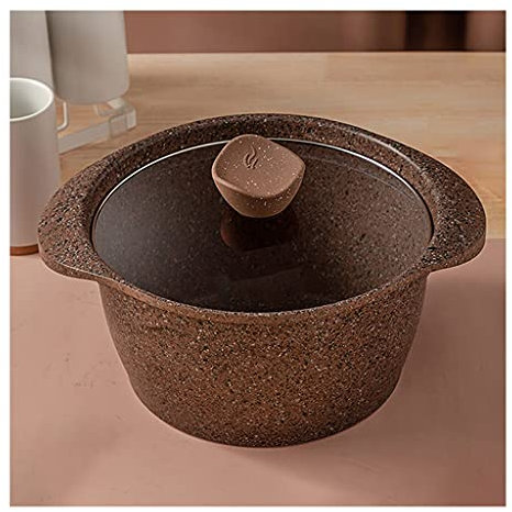 Ollas Soperas Olla de sopa antiadherente con tapa de cazuela pote de granito recubrimiento de piedra inducción compatible con sopa marrón olla Olla de sopa
