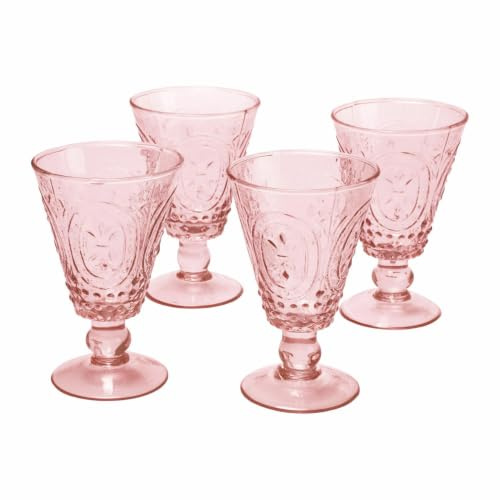 LOBERON Sarton Lot de 4 verres à vin - Motif décoratif en relief - En verre solide, rose